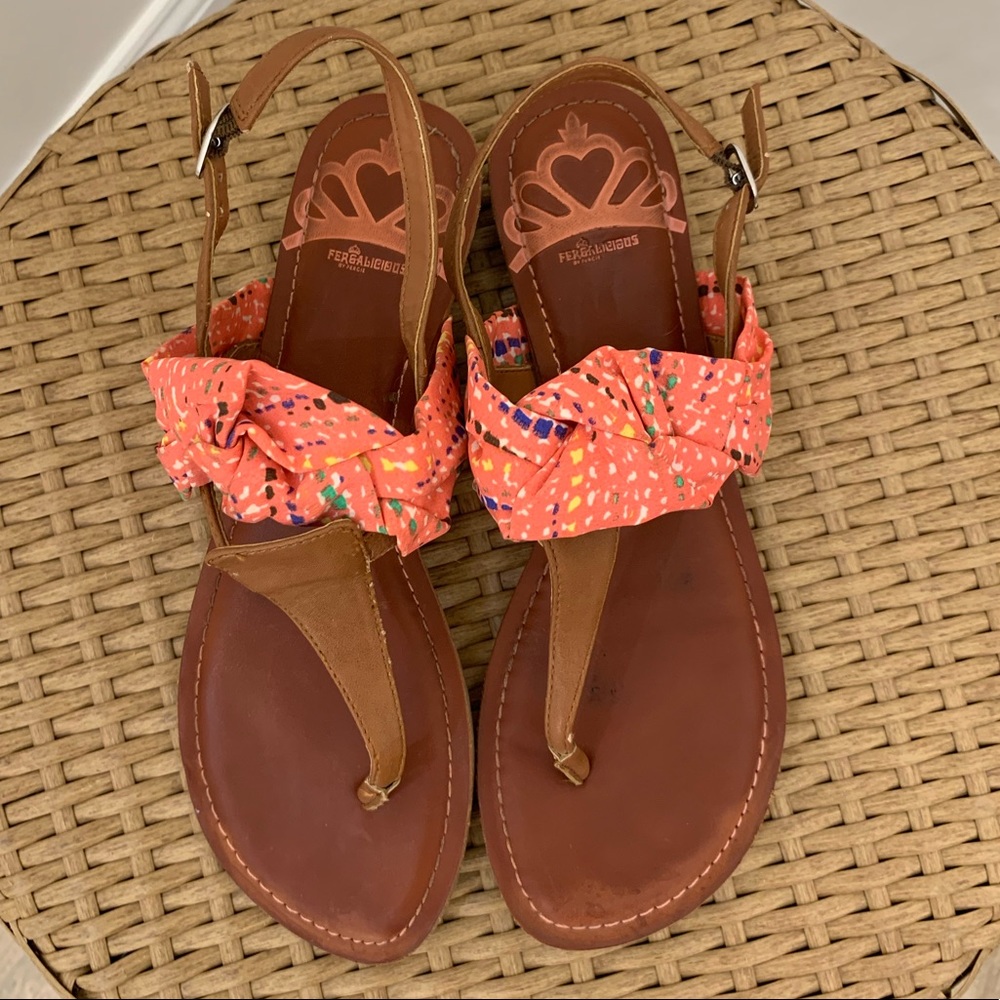 Fergalicious Pink Cloth and Brown Sandals Flats